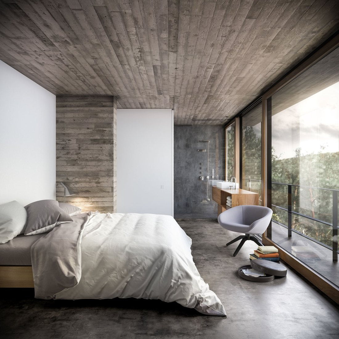 Bedroom with the lights on